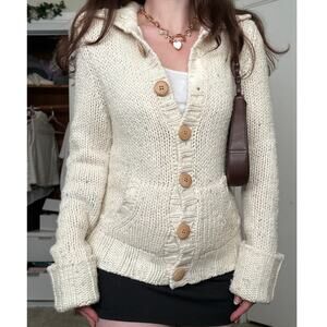 Vintage Abercrombie & Fitch Lambswool Knit Chunky Cardigan Sweater Wood Buttons
